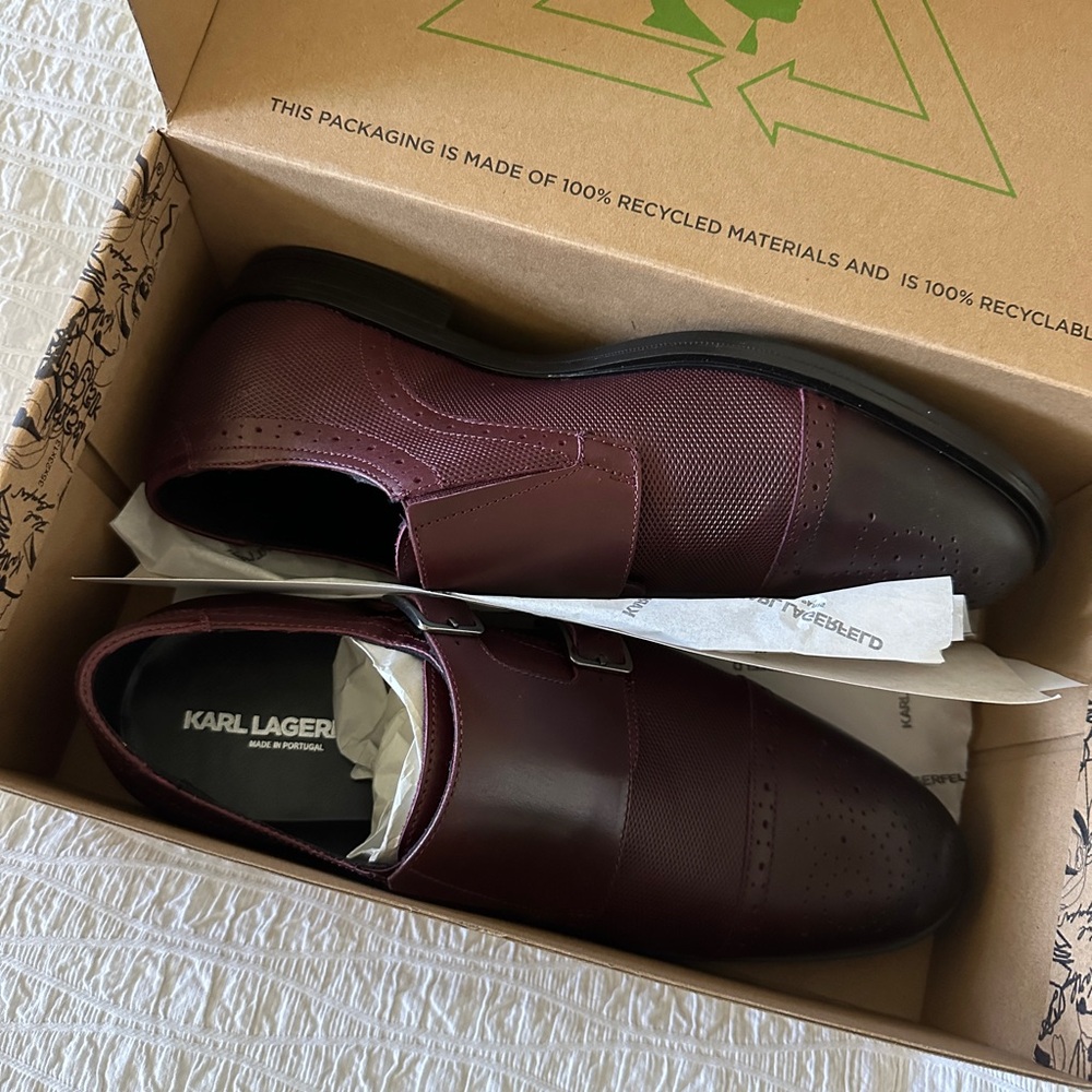 NWT! Karl Lagerfeld Paris Burgundy Leather Dress Shoes